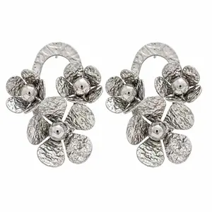Silver Flower Earrings for Women, Boho Chic Dangle Jewelry, Trendy Statement Earrings for Summer Festivals & Everyday Fashion