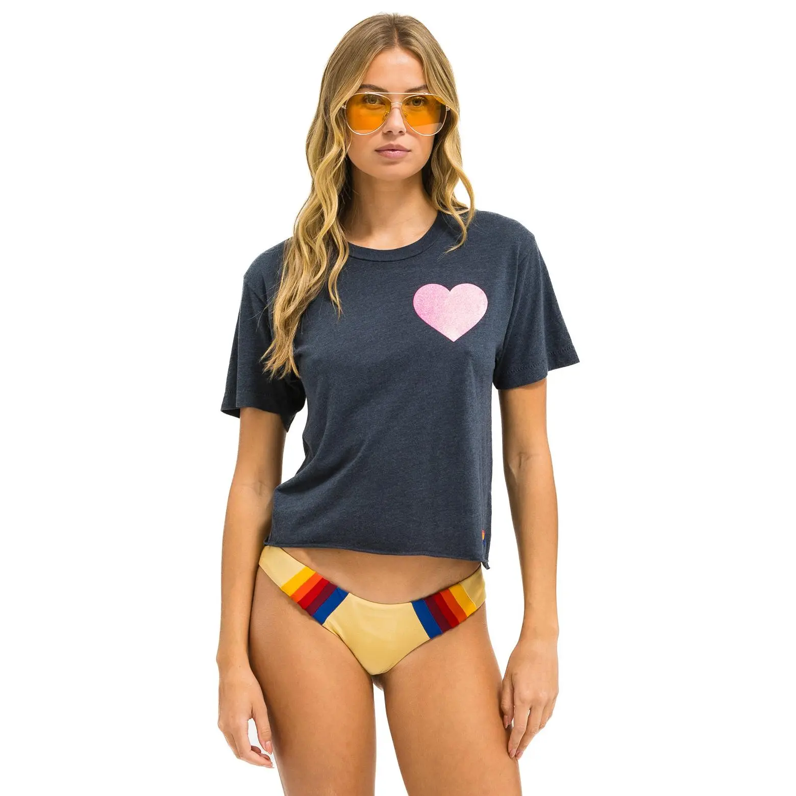 GLITTER HEART BOYFRIEND TEE - CHARCOAL // NEON PINK
