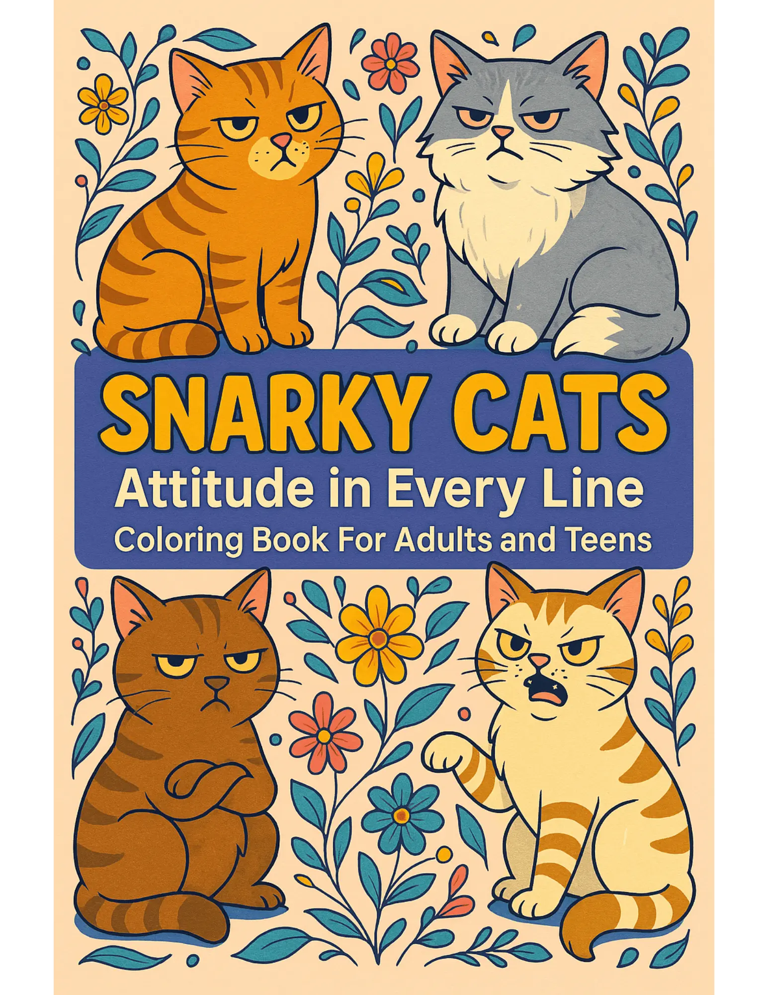 Snarky Cats Attitude in Every Line Coloring Book Sheets For Adults and Teens