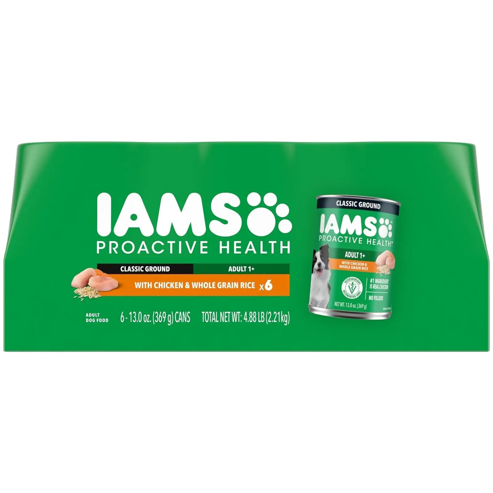 IAMS Proactive Health Ground Wet Dog Food, Chicken, 13 oz, 6-Pack Made with real chicken, Omega-6 for skin & coat, no fillers or artificial flavors, 100% complete & balanced adult maintenance