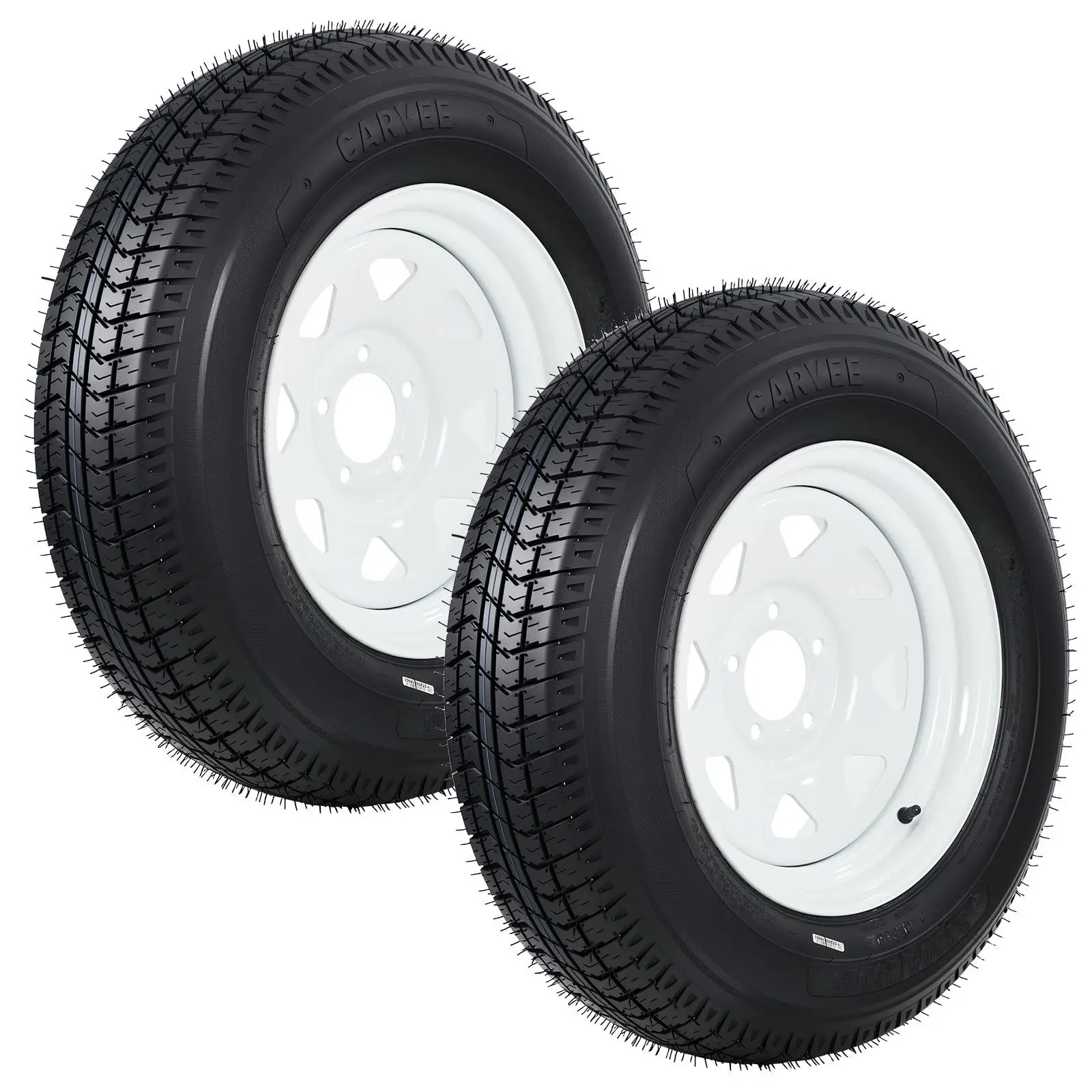 Gaomon 2 ST205/75D15 Trailer Tire and Wheel Assemblies - 15" White Spoke Wheels, 5-Lug, 4.5" PCD, Heavy-Duty Load Range C 6PR, Bias Ply with Durable Nylon Cord Layers, Double Belts, Shock Absorption for Travel Trailers, Wide Compatibility, Smooth Ride