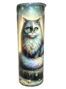 Mystical Kitty Cat - Moon & Stars - 20oz oz 20 oz. 20oz. Skinny Sublimation Vacuum Flasks Tumbler - Amy's Tumbler Junkies - Your Favorite Tumbler Shop!