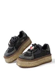 Women's Thick Sole Sequin Casual Shoes, Breathable Summer Comfort, Round Toe High Top, All Seasons Daily Wear, Medium Width