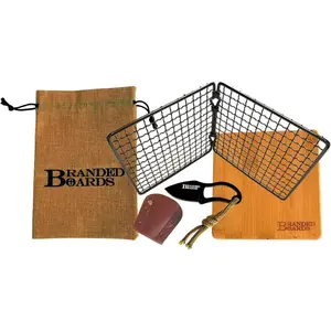 PortableStainless BBQ Cooking Grill Grate, Bamboo Cutting Board, Burlap Bag, Mini Knife, Fire Starter Kits. Camping, Campfires, Backpacking, Hunting & Fishing Gear
