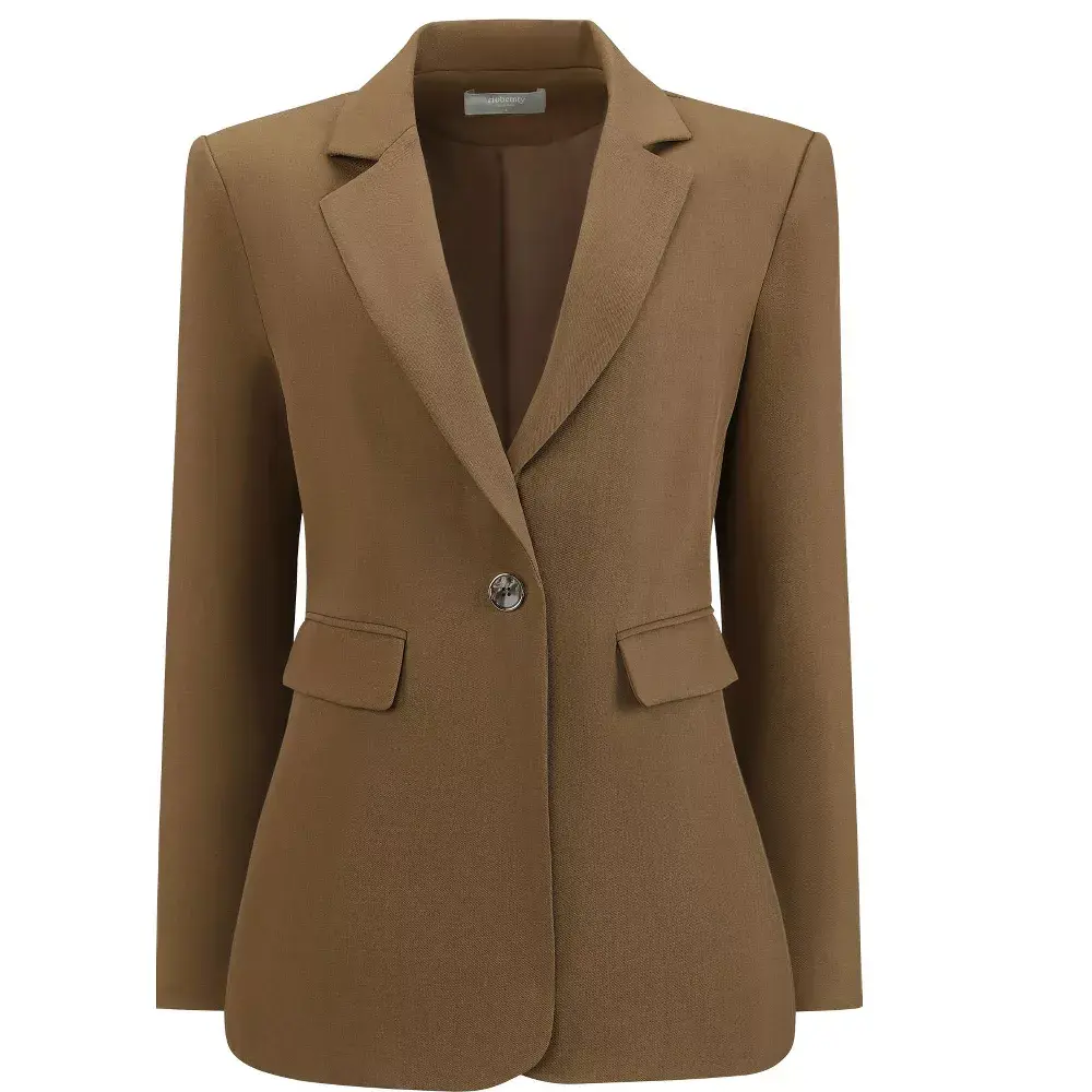 INSPIRE CHIC Women's One Button Notched Lapel Long Sleeve Full Lined Flap Pocket Semi Formal Suit Jacket Blazer XX-Large Brown