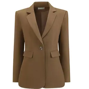 INSPIRE CHIC Women's One Button Notched Lapel Long Sleeve Full Lined Flap Pocket Semi Formal Suit Jacket Blazer XX-Large Brown