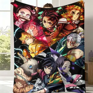 Demon Slayer Anime Character Flannel Blanket, Soft Warm Throw for Bedroom Nap Sofa TV, Perfect Gif for Anime Fans