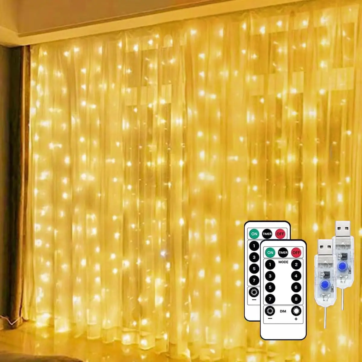 【2 Pack】2025 New Fairy Curtain Lights, 600LED 9.8x9.8FT USB Plug-in with Remote, 8 Modes Wall-Hanging Romantic Accessories for Bedroom, Kid Room, Wedding Party Backdrop Decor (Home & Festive Decor Supplies)