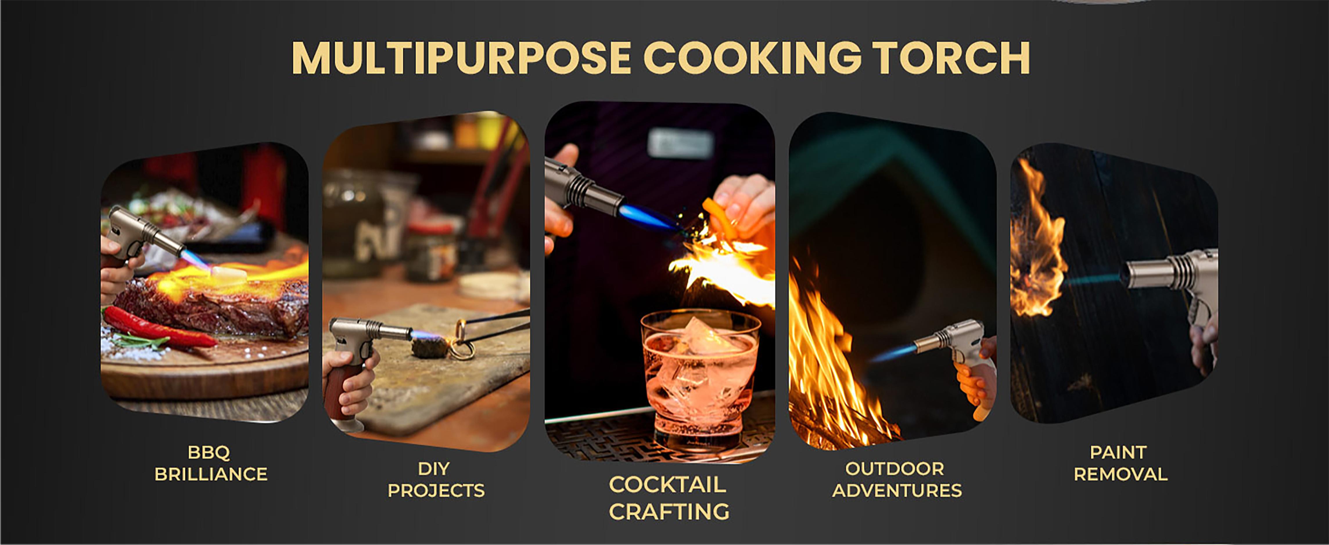 Dual Flame Butane Torch Lighter, Windproof Refillable Kitchen Torch, Adjustable Flame with Ignition Lock Blow Torch for Cooking, Creme Brulee, Soldering, Welding, Comes with an Exquisite Gift Box(Butane Gas Not Included)