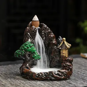 100% Brand New Backflow Incense Burner - Mountain River Waterfall Reflux Design, Household Scented Decorative Holder for Home Decor, Freshener Air Diffuser