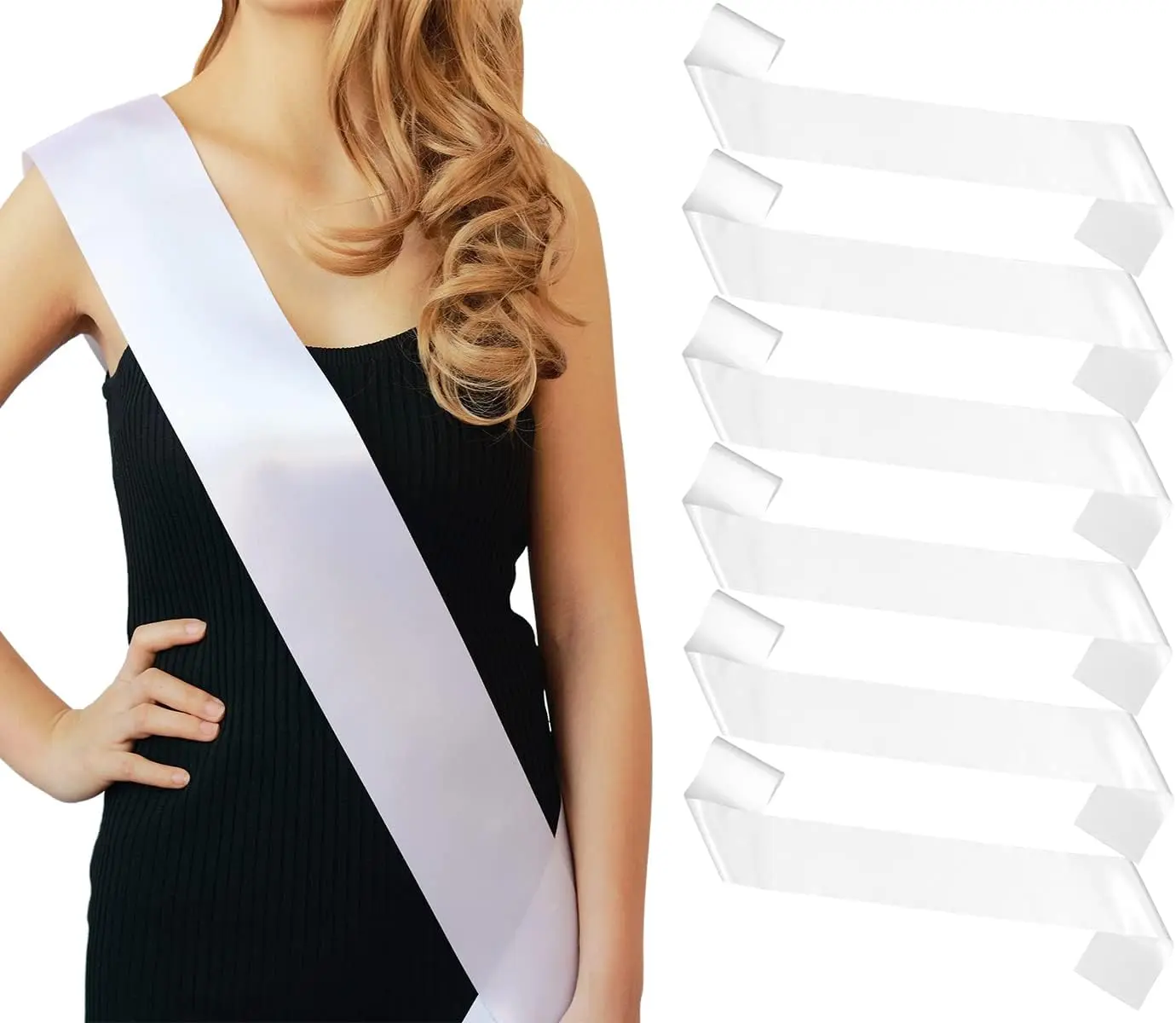 6 Pack White Blank Plain Satin Sashes for DIY Customization, Pageants, Senior 2025 Events, Sash for Homecoming