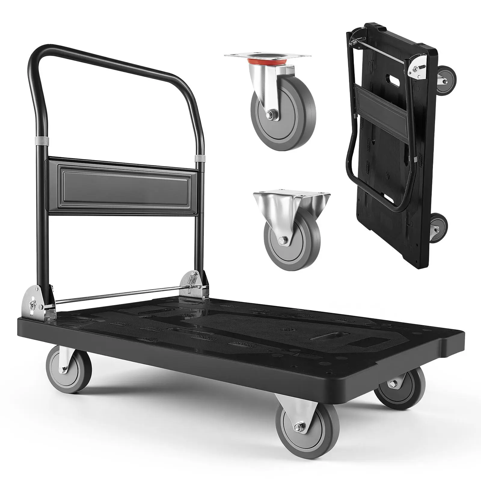 【SummerFinds】VEVOR Foldable Push Cart Dolly, 1000 lbs Capacity, Folding Platform Truck with Swivel Wheels, Moving Platform Hand Truck Flatbed Cart, Space Saving Push Handle, for Easy Storage, 35.2 x 23.4 x 33.5 in