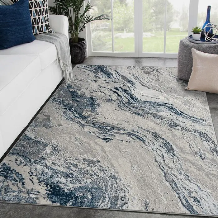 Modern Abstract 7356 Metallic Marble Area Rug