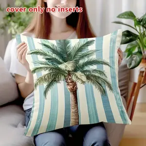 Tropical Palm Pattern Pillow Cover, Fresh Blue-, Suitable for Balcony Lounge/bedroom, Vibrant Decorative Pillow Case