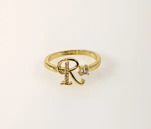 Plated Adjustable Initial Letter "R" Ring