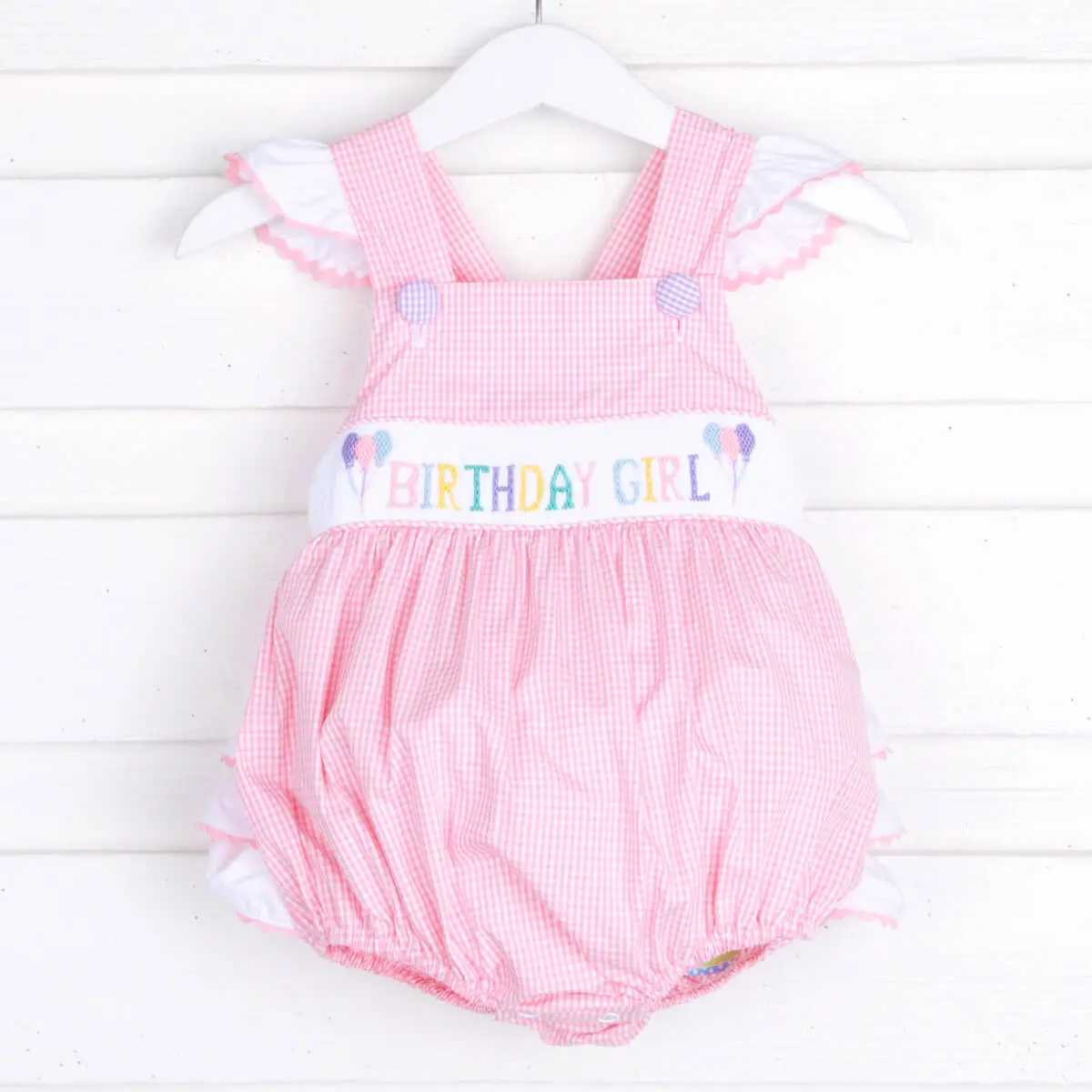 Birthday Girl Smocked Pink Leah Bubble - Ruffle Outfit for Baby & Toddler Girls