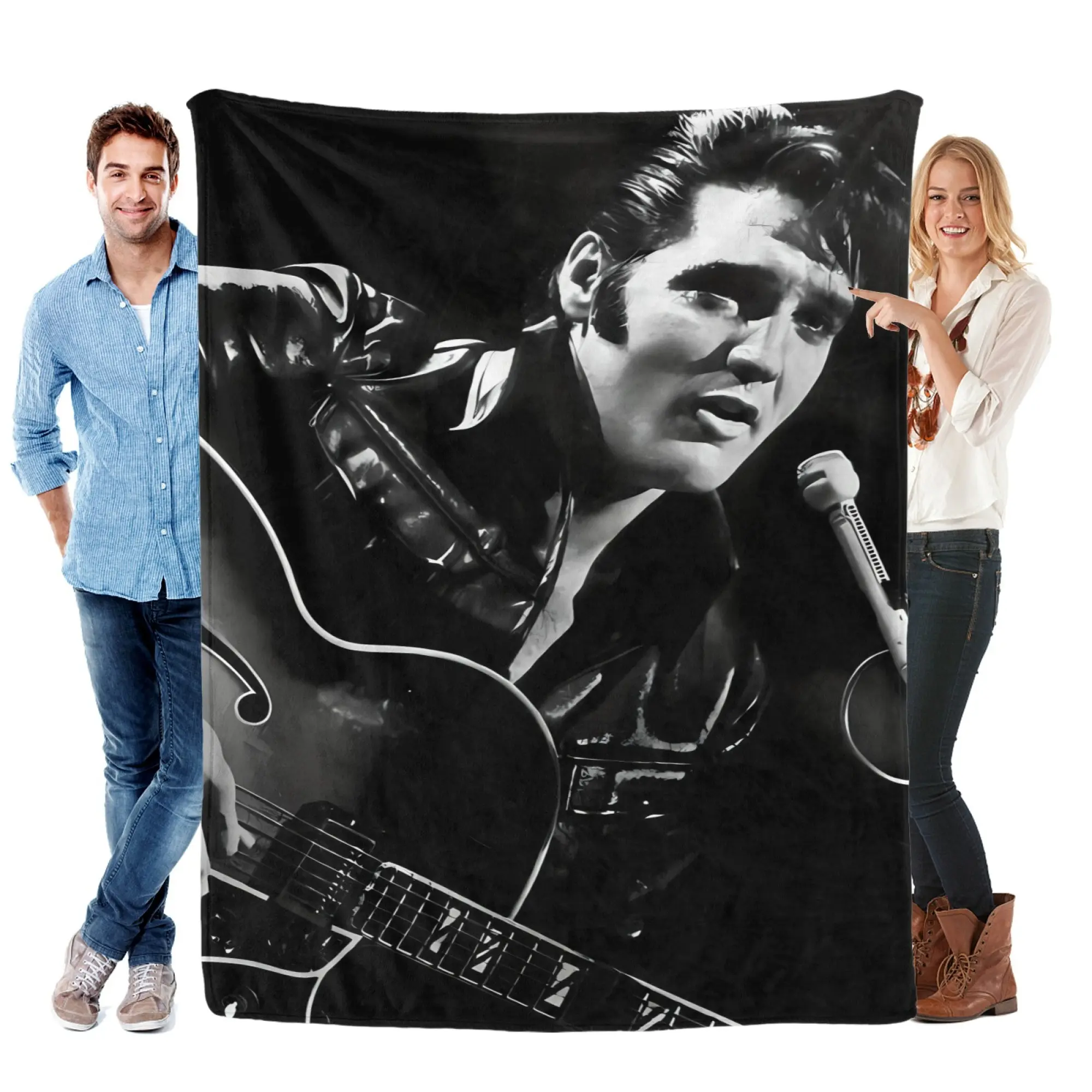 Elvis Presley Blanket Vintage Black White Throw Blanket King Of Rock And Roll Fleece Blanket Soft Cozy Gift For Fans