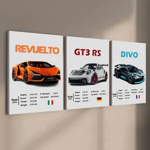 3 count wooden frame canvas, Supercar parameter display poster, Fine artistic car decoration, stylish bedroom decoration, Modern art home Decoration, Living room and corridor wall Decoration, HD, waterproof, art