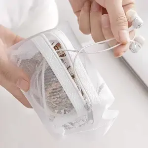 Transparent Mini Zipper Portable Nylon Coin Wallet, Large Capacity Key Earphone Storage Bag, Organizer Pouch for Coins and Keys