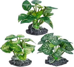 3PCS Aquarium Plants Fish Tank Decorations Betta Silk Leaf Pad Hammock Cichlid Beta Hides Decor Small Fish Bowl Accessories Turtle Reptiles Axolotl Artificial Plants