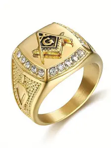 Vintage Masonic Stainless Steel Men's Ring, Engraved Ring, Street Hip Hop Fashion Accessory, Beautiful Jewelry Valentine's Day Birthday Gift