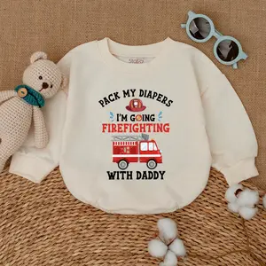 Pack My Diapers I'm Going Firefighting With Daddy Romper, Funny Fireman Bodysuit, Father's Day Outfit, Baby Boy Clothes, Baby Shower Gift