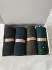 Women's Plain Jersey Head Scarf Set, Breathable & Comfortable Design, Suitable for All Occasions, Includes 2 Scarf Clips, Modest Style