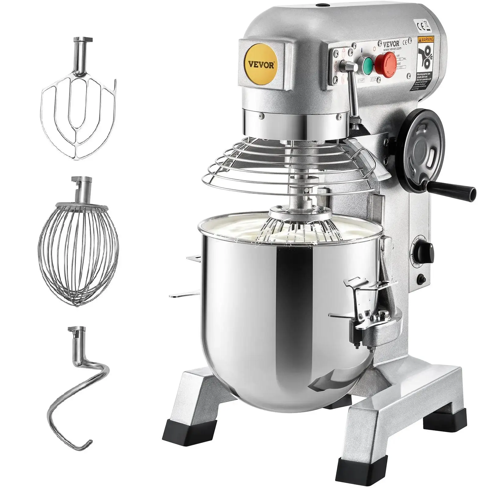 【Summerfinds】VEVOR Commercial Food Mixer,  15Qt Commercial Mixer with Timing Function, 500W Stainless Steel Bowl Heavy Duty Electric Food Mixer Commercial with 3 Speeds Adjustable 113/184/341 RPM, Dough Hook Whisk