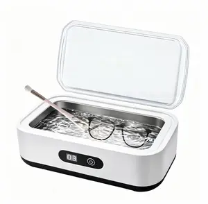Ru Ultrasonic Cleaner Machine 304 Stainless Steel Tank Sonic Cleaning Device for Eyeglasses Rings Watch Bands Dentures Retainers Coins Makeup Tools and Small Metal Parts Home and Travel Use