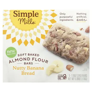 Simple Mills Soft Baked Almond Flour Bars, Nutty Banana Bread, 5 Bars, 1.19 oz (34 g) Each