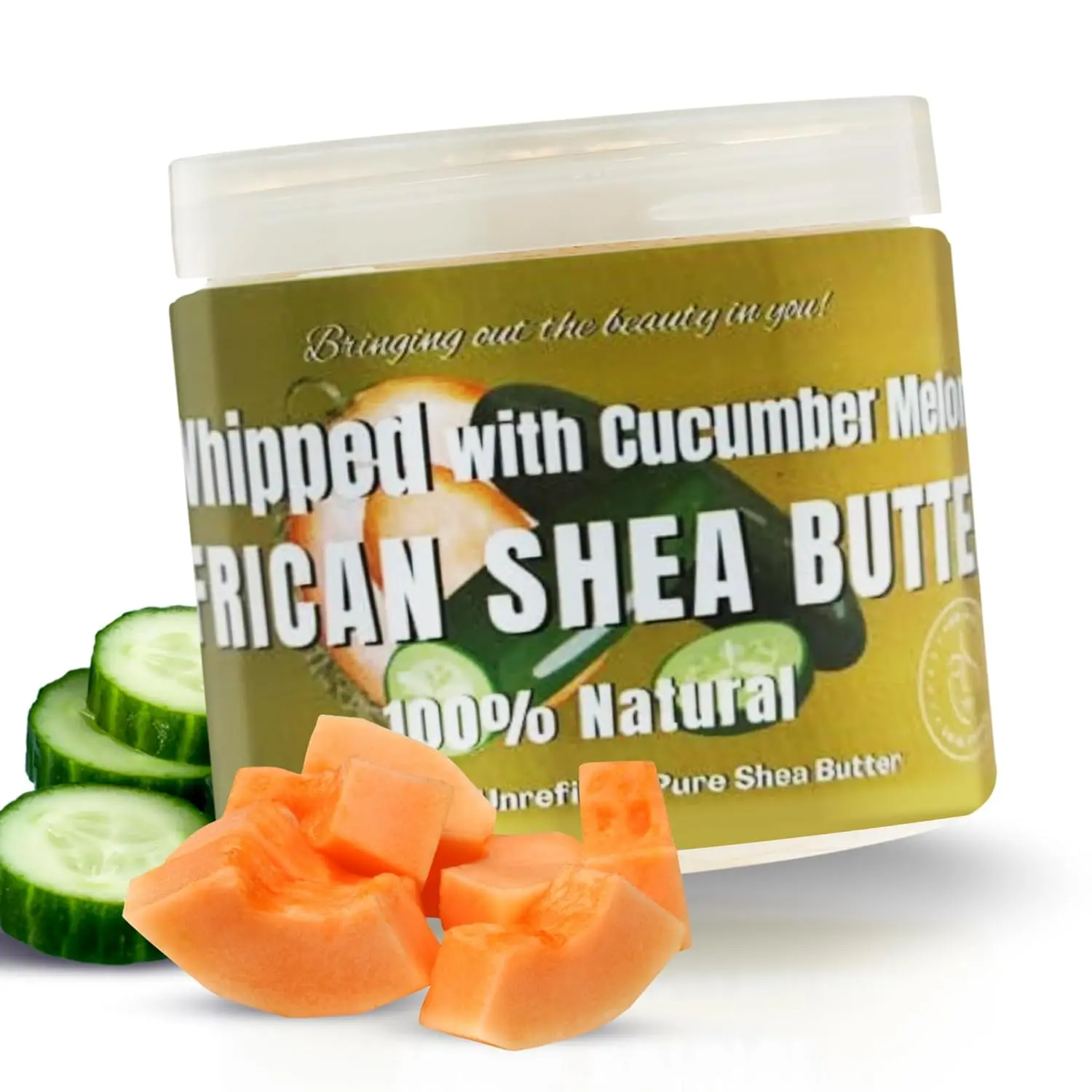 Whipped Shea Body Butter w/ Cucumber Melon | 100% Pure and Natural African Shea Butter for Men & Women - Ultimate Handcrafted Moisturizer with Essential Vitamins for Radiant Skin & Luscious Hair