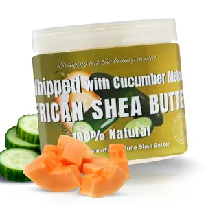 Whipped Shea Body Butter w/ Cucumber Melon | 100% Pure and Natural African Shea Butter for Men & Women - Ultimate Handcrafted Moisturizer with Essential Vitamins for Radiant Skin & Luscious Hair