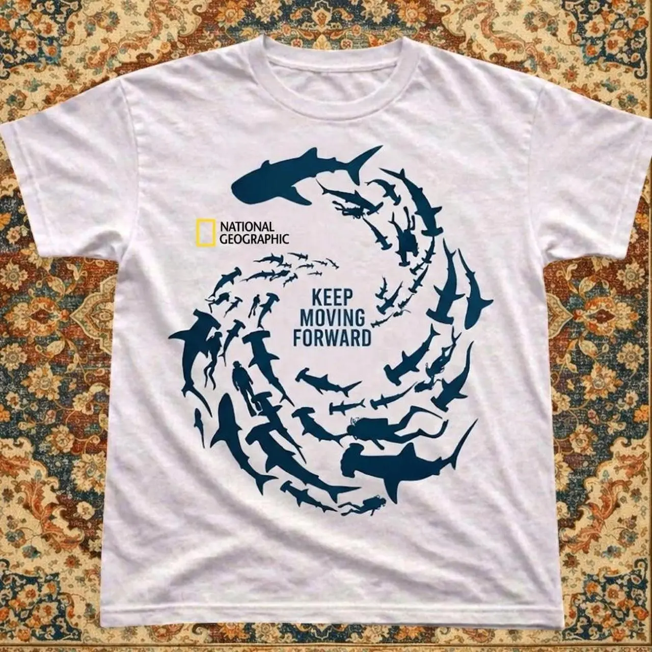 Scuba Diving With Shark In Deep Ocean “Keep Moving Forward” T-Shirt – Y2K Grunge Aesthetic Tee