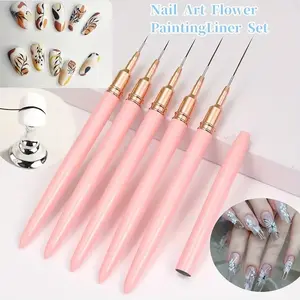 5-Pack Nail Art Fine Line Pen Set - Ultra-fine and precise manicure pen, odorless, suitable for DIY and salon use, Flower Design Nails
