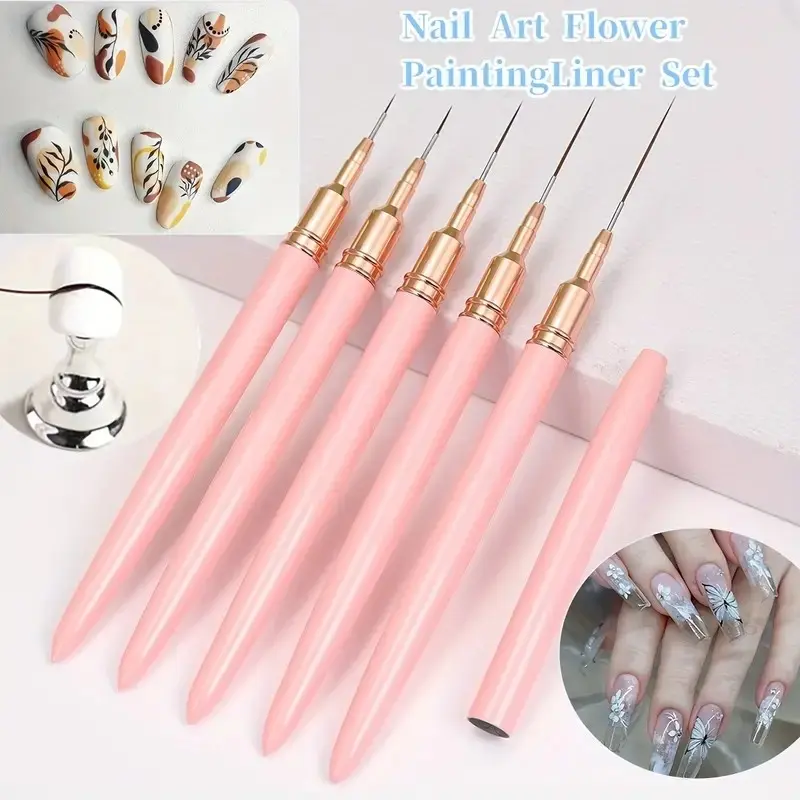 5-Pack Nail Art Fine Line Pen Set - Ultra-fine and precise manicure pen, odorless, suitable for DIY and salon use, Flower Design Nails, Nail Art Tools
