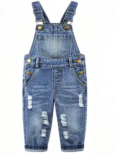 Kids Denim Overalls Stone Washed Ripped Pocket Design 12M-5T Boys Girls Daily Casual Wear
