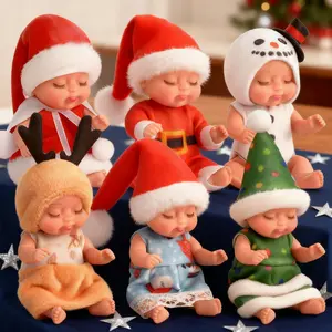 Mini Christmas Baby Doll With Eyes Closed, Cute Christmas Doll Gifts, Realistic Baby Dolls With Animal Clothes Lifelike Mini Baby Dolls Set