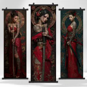 Vintage Tattoo Samurai Art Poster Set, Cool Character Decor, Modern Home Wall Art, Waterproof Living Room Decoration, Ideal Gift, Artwork