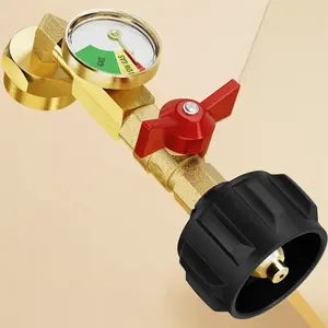 Propane Refill Adapter with Valve and Gauge, Fill 1 Pound Bottles from 20lb Tank, Fits QCC1 / Type1 Propane Tank and 1 Throwaway Disposable Cylinder Propane Bottle Connector