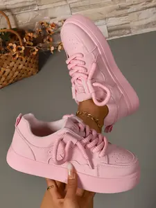 Women's Fluorescent Thick Sole Sneakers, Summer Casual Chunky Laces Board Shoes, Sweet Cool Style Height Increasing Sports Shoes