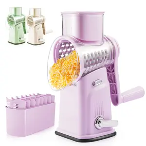 [BF&CM]KitExpert Next-Gen Purple Cheese Grater(Larger&Faster),  5 in 1 Rotary Cheese Grater, Mandoline Slicer, Vegetable Chopper, Pink Kitchen, Mother's Day Gift.
