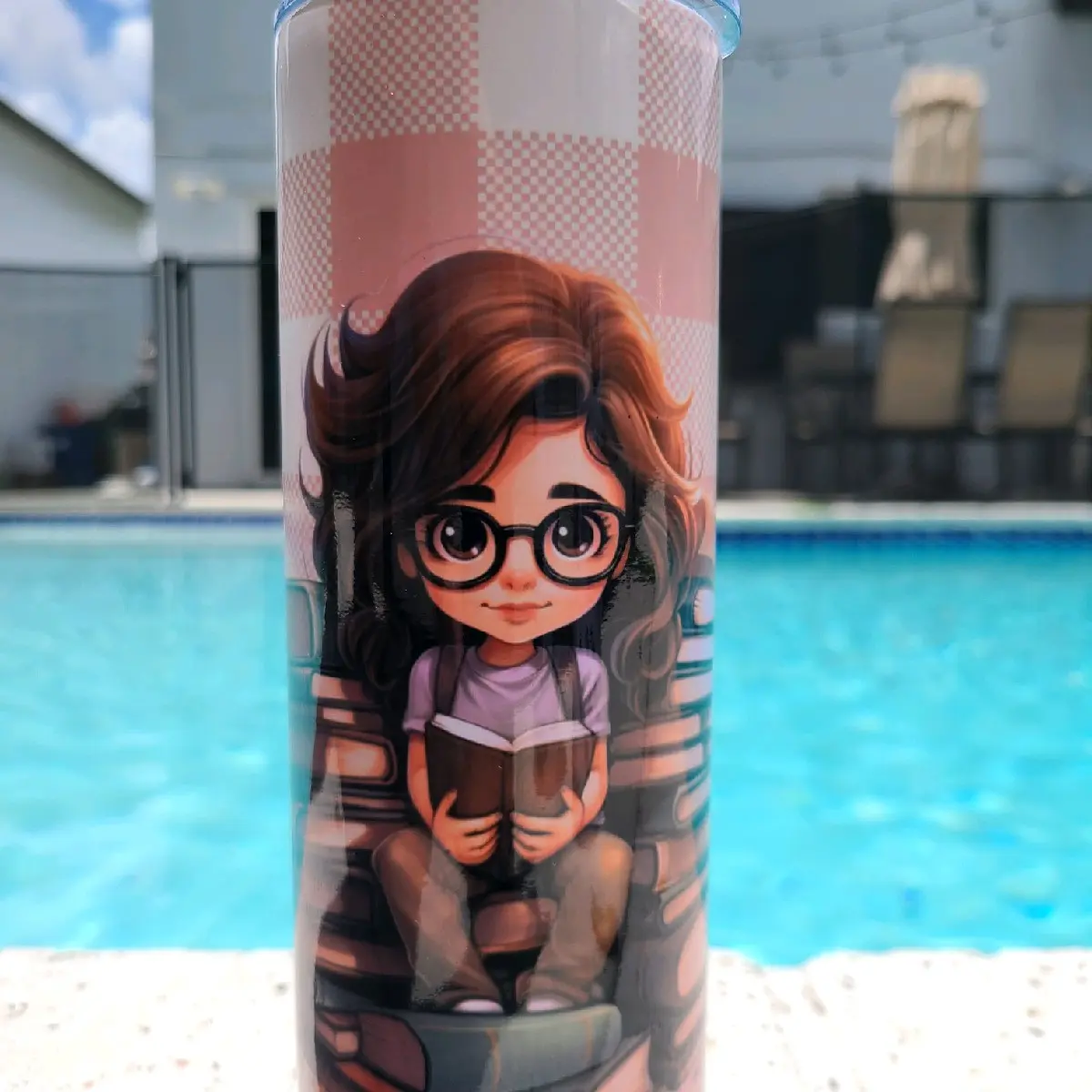Just a gìrl that loves books Tumbler 20oz with lid and straw cup gift for her, book lovers, gift for friend, birthday Coffee Drinkware Iced Tea Insulated Portable Washable Reusable