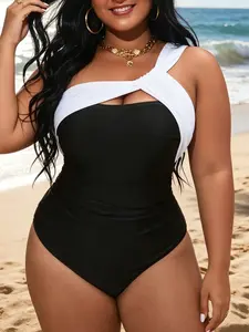Women's Plus Size New Style One-Piece Tankini Swimsuit, Slim Fit, Suitable for Beach, Sea, Pool, European and American Fashion