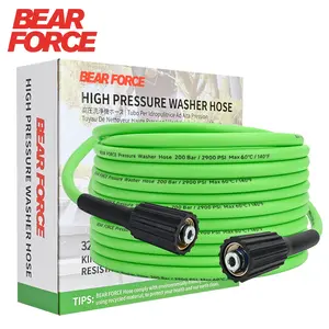 BEAR FORCE Super Flexible Pressure Washer Hose M22 Brass Fitting 32ft 1/4" * 2900PSI, Kink BEAR FORCE Resistant Extension Hose, Power Washer Hose Replacement for Ryobi, Troy Bilt, Greenworks, CRAFTSMAN Most Brand Power Washer