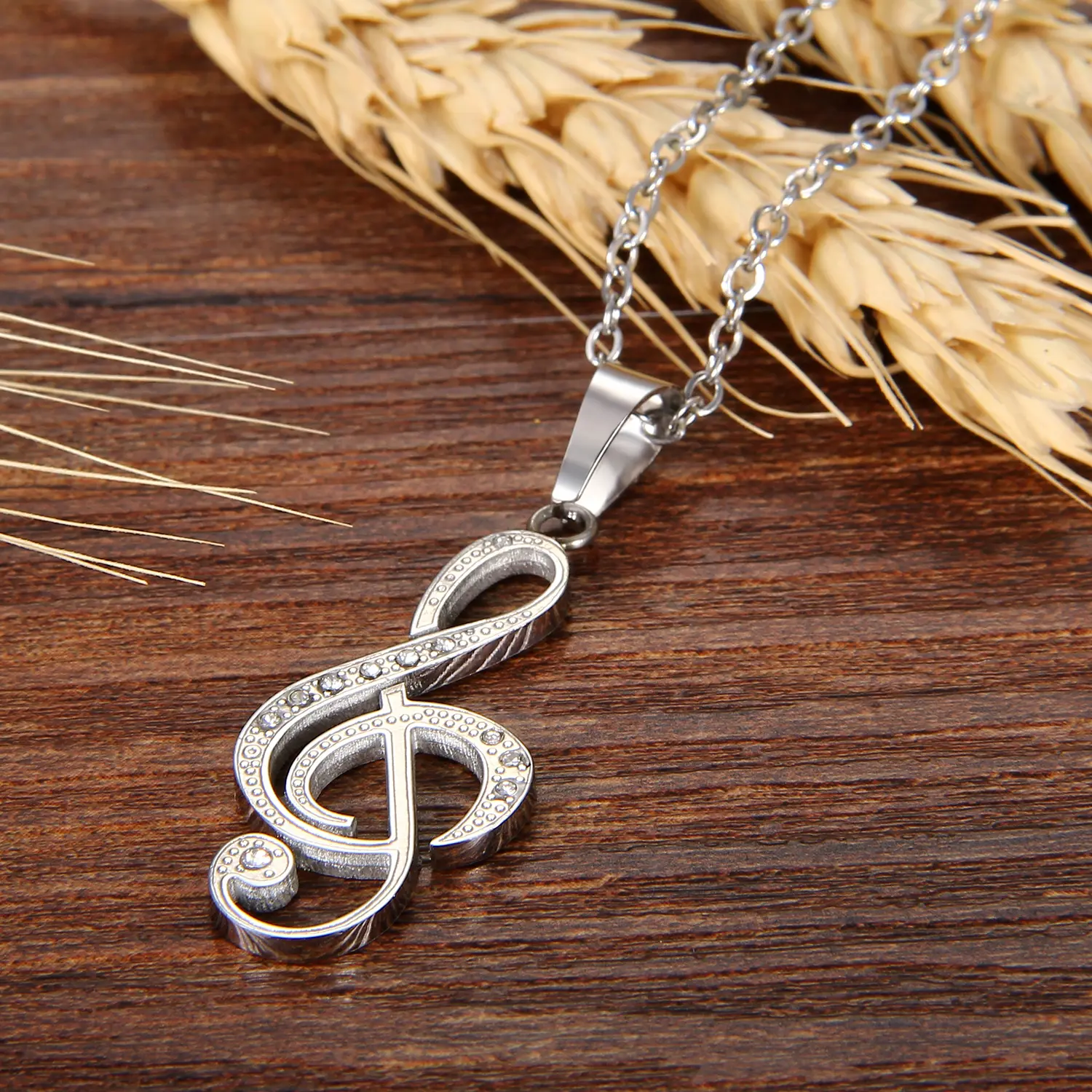 OIDEA Women's Hypoallergenic Music Note Rhinestone Pendant Stainless Steel Necklace - 18in 2mm Wide Stainless Steel Chain, Performer Chain Jewelry Necklaces, Female Costume Jewelry for Birthday, Graduation, Music Lovers, Performers, Stainless Steel Jewelr