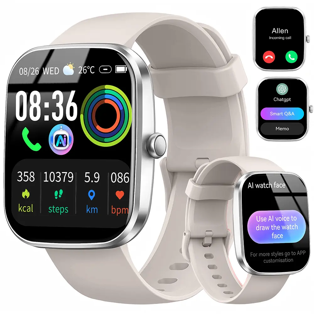 Coucur T70 AI Smart Watch with ChatGPT, 1.91" Bluetooth Calling Silicone-Metal Smartwatch for Men Women, 110+ Fitness Modes, Sleep/Heart Rate/Calorie Tracker, IP68 Waterproof Step Counter for Android iOS