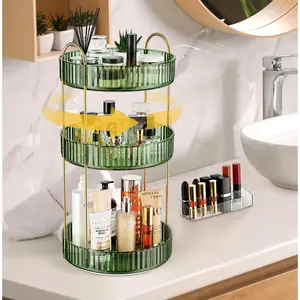 360 °   Rotating Round Metal Makeup Tool Organizer, Collapsible Stackable Vanity Shelf with Bonus 12-Slot Lipstick Holder, Collapsible Storage Bin for Makeup, Perfume, Skincare, Storage Organization for Bathroom, Birthday Gift for Girlfriend