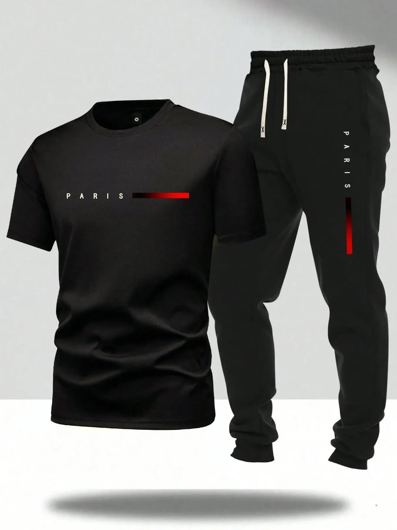 Men's Letter Print Tee & Pants Two-Piece Set, Crew Neck Short Sleeve T-Shirt & Pocket Jogger Pants, Casual Top & Sweatpants, Men Clothes Set for Outdo