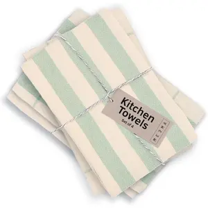 Upcycled Spring Kitchen Towels  Fabric | Super Absorbent Hand Towels with  Loop | Cleaning Rags and Dish Towels for Kitchen | Sage Green Stripes | Large 18 x 28 Inch | 4-Pack