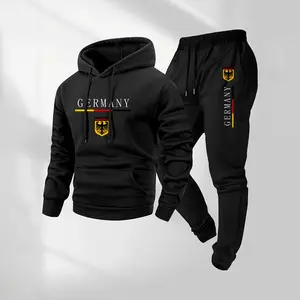 Men's German Letter Print Hoodie & Drawstring Sweatpants Set with Pockets Casual Athletic Long Sleeve Hooded Jacket & Trousers Fall Winter Sportswear Street Style Hoodie Set for Daily Wear Indoor & Outdoor Sportswear Tracksuit Athleisure